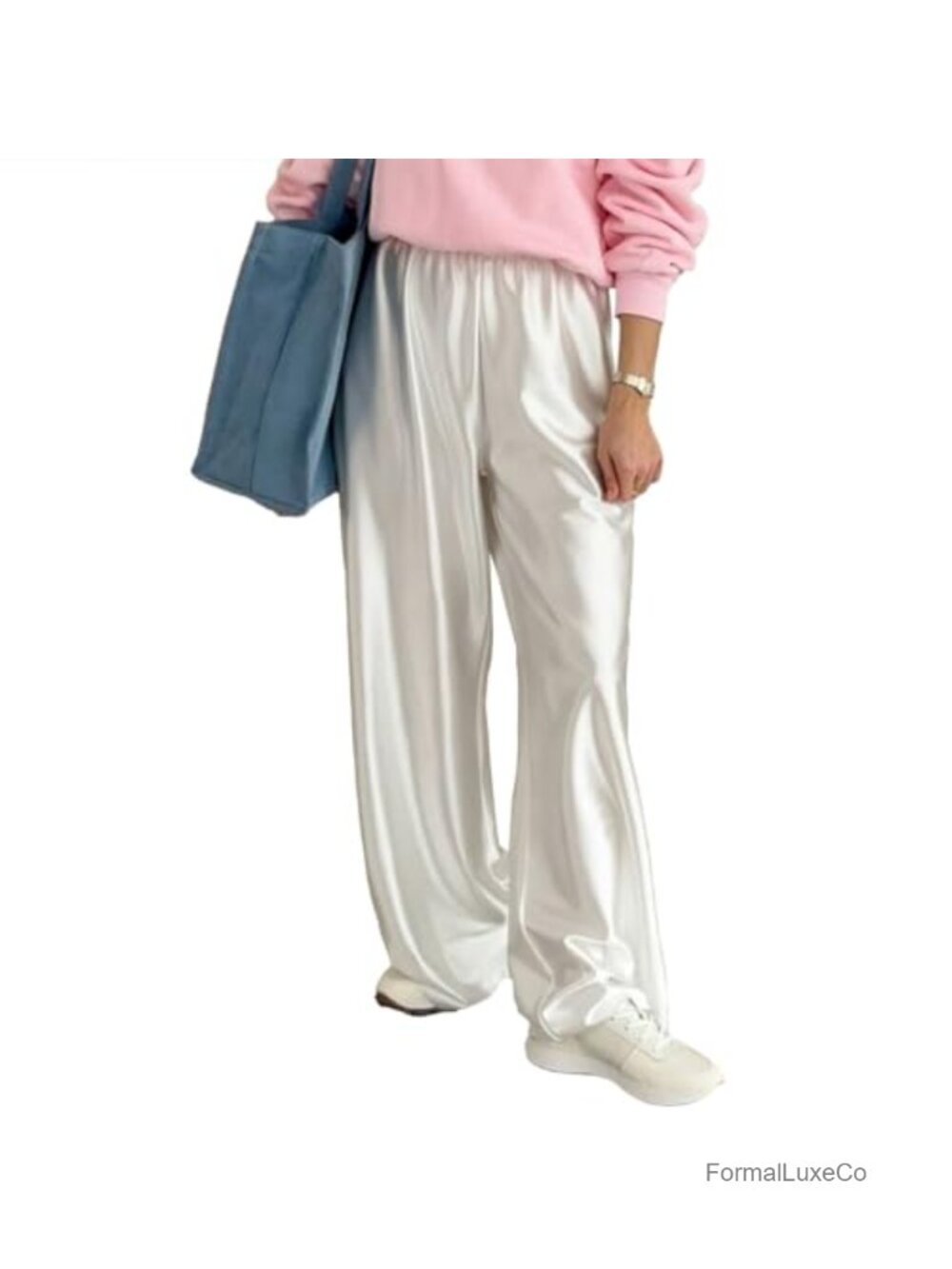Satin Wide Leg Dress Pants High Waisted Elastic Flowy Palazzo Trousers